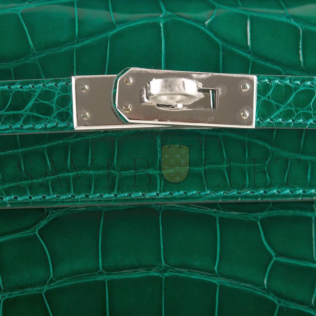 H**mes master emerald shiny alligator mini kelly pochette (22*14*7cm)